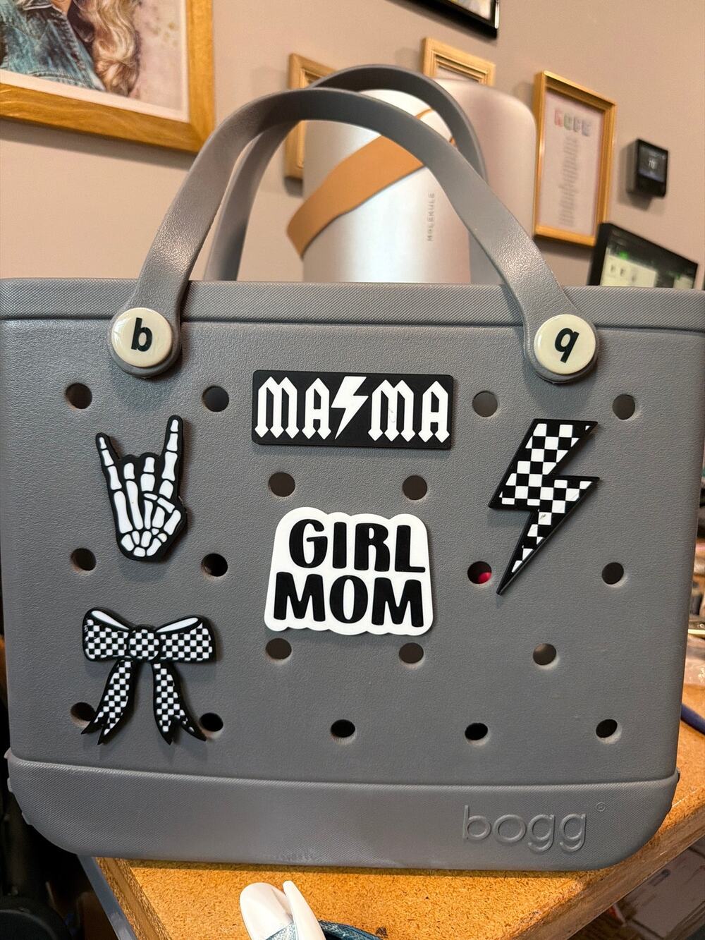 Lot of 5 Black and White Girl Mom Punk Rock Bogg Bag Charms - Slightly Imperfect